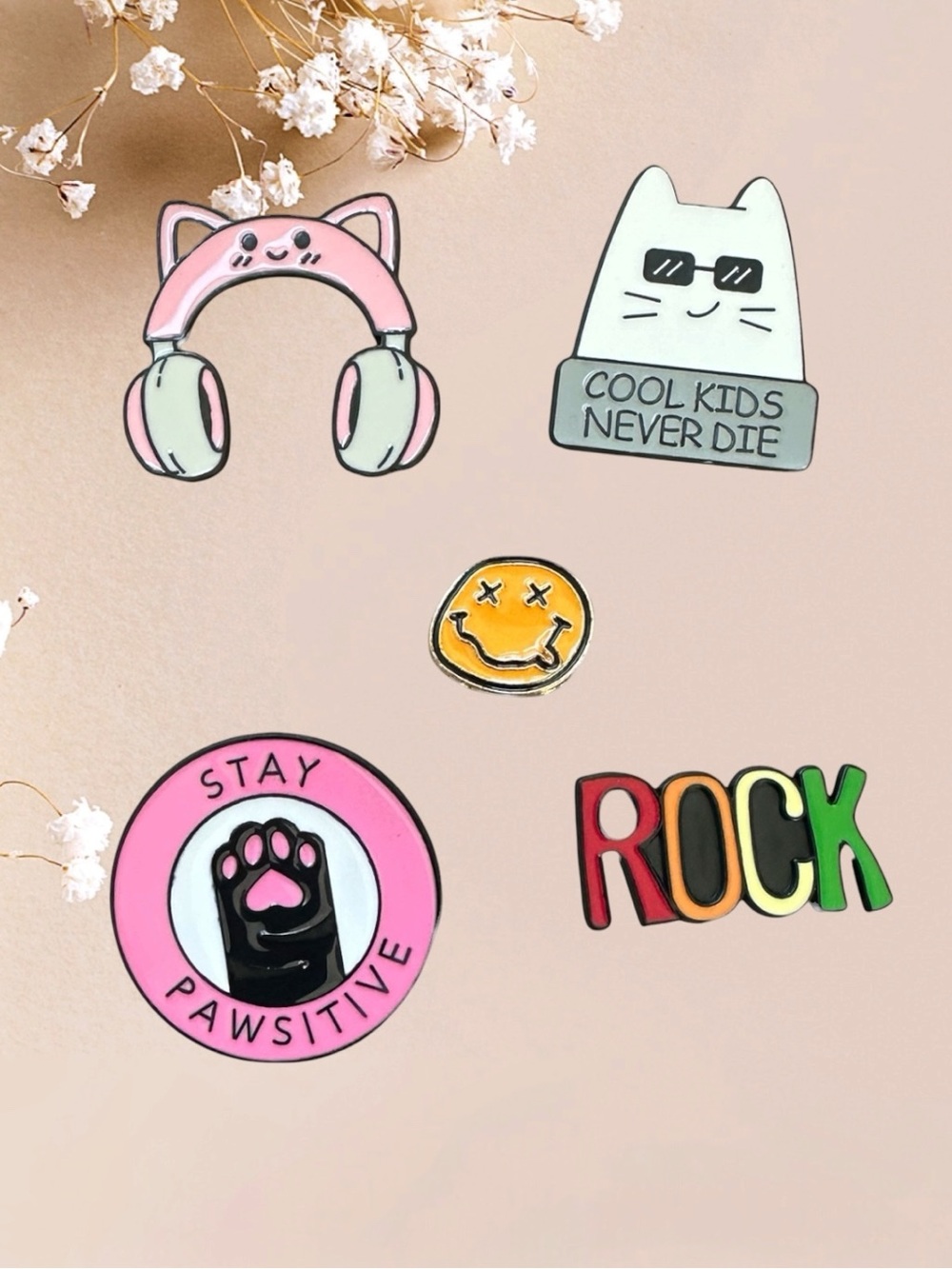 Cool Cat Themed Enamel Pin Set of 5